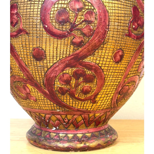 Large Italian Aretini Pottery Vase, Red & Gold Enamel Relief Decoration, Arezzo For Sale - Image 12 of 18