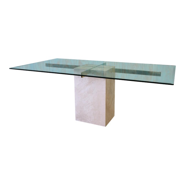 Vintage Italian Travertine Stone & Brass Dining Table Post Modern Artedi For Sale
