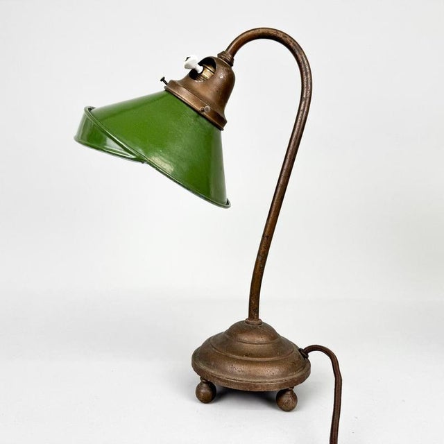 Enamel & Cast Iron Desk Lamps, Former Czechoslovakia, 1920s, Set of 2 For Sale - Image 16 of 18