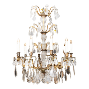Vintage French Brass and Crystal Chandelier