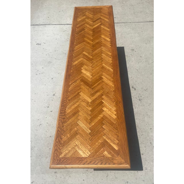 Late 20th Century Authentic McGuire Vintage Rattan Console Table, Refinished Herringbone Wood Top For Sale - Image 5 of 9