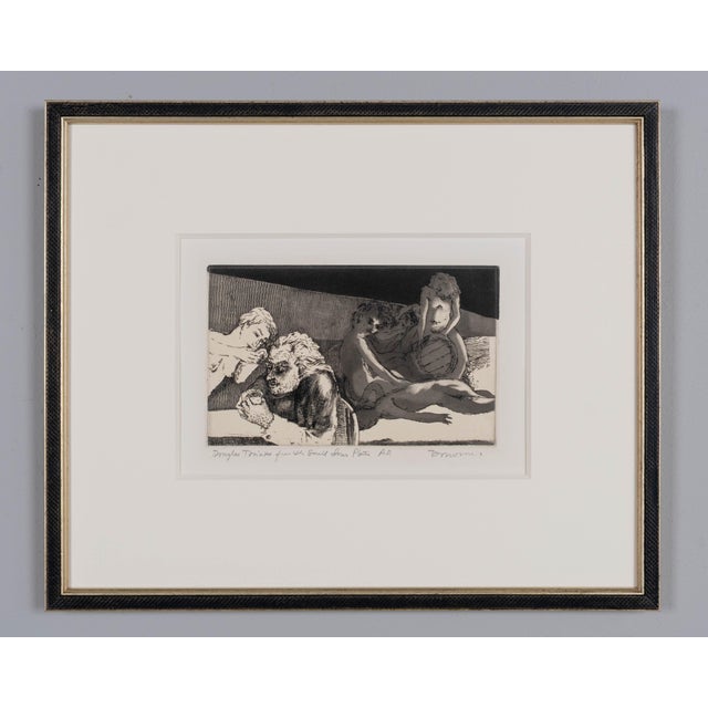 An original intaglio print entitled “Douglas Drinks” by contemporary printmaker David Donovan A surreal, dreamlike image...