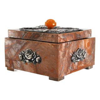 Wooden Jewelry Box with Silver Applications on Lid For Sale