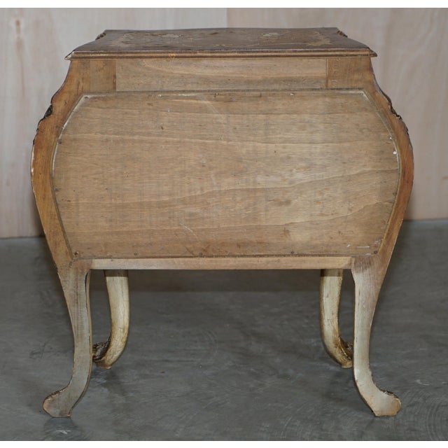 Brown French Marquetry Inlaid Walnut & Marble Bedside Tables with Drawers, Set of 2 For Sale - Image 8 of 18