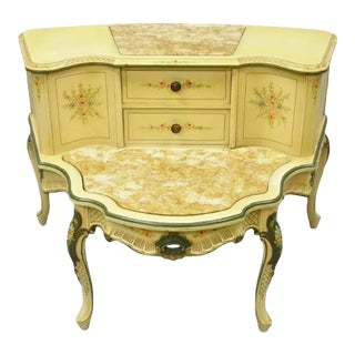 Vintage Italian Venetian French Louis XV Style Painted Marble Top Side Table For Sale