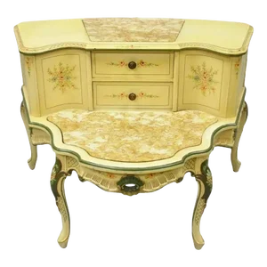 Vintage Italian Venetian French Louis XV Style Painted Marble Top Side Table