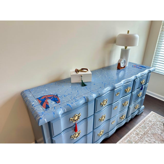 1970s 1970s Large Blue Gray Double Dresser – Contemporary Glam Style For Sale - Image 5 of 14