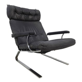 Vintage German Swing Chair in Grey Leather with Chrome, 1970s For Sale
