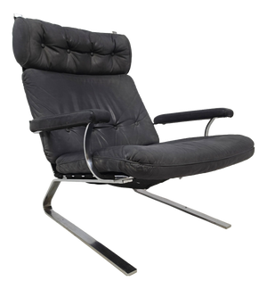 Vintage German Swing Chair in Grey Leather with Chrome, 1970s
