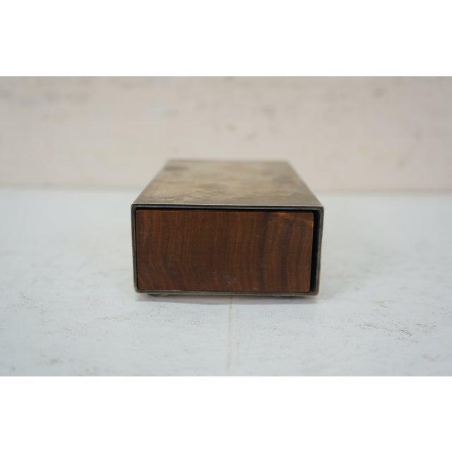 Gold Mid 20th Century Etched Silverplate Art Deco Mahogany Sliding Cigarette Keepsake Box 5" For Sale - Image 8 of 14