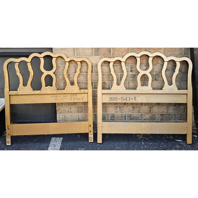 Mid 20th Century Near Pair Drexel Mid Century Provincial Style Giltwood Twin Size Headboards - Set of 2 For Sale - Image 5 of 9