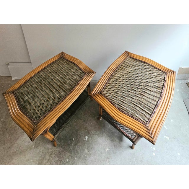 Mid 20th Century Bohemian Grange Style Bamboo & Rattan Console Table and Coffee and End Table Set For Sale In Atlanta - Image 6 of 10