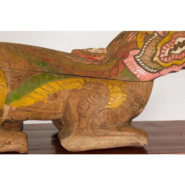 1900s Thai Reclining Guardian Lion Carved Prayer Box with Polychrome Décor For Sale - Image 12 of 13