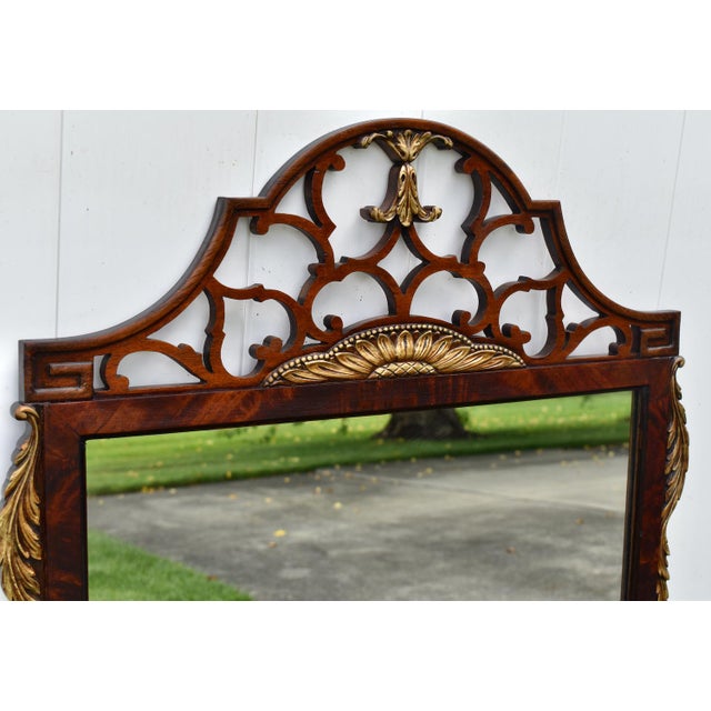 Brown Antique Chippendale Mahogany Mirror Wall Fretwork Gilt Shell Accents For Sale - Image 8 of 15
