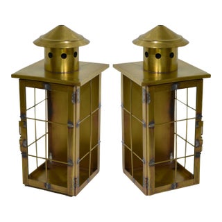 Vintage Handcrafted Decorative Metal Lantern or Wall Sconce - A Pair For Sale