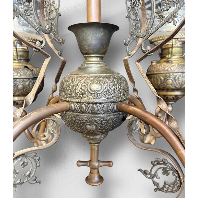 Late 19th Century Victorian Chandelier With Painted Shades For Sale - Image 9 of 18