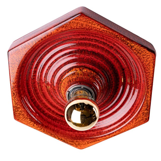 Exceptional hexagonal wall or ceiling light made of red-orange ceramic, manufactured by hustadt leuchten in germany. It is...