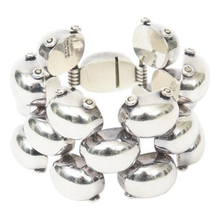 Vintage Sterling Silver Ball Linked Cuff Bracelet Hallmarked, 1970's For Sale