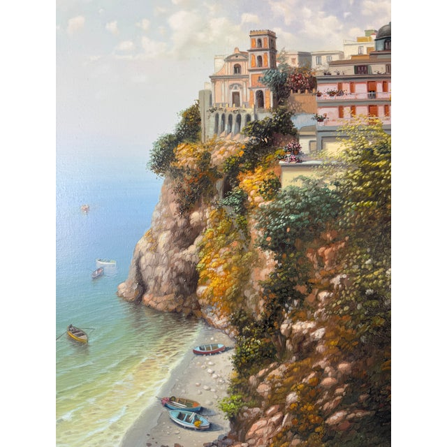 Vintage "Vico Equense" Italy Mediterranean Impressionist Oil Painting on Canvas - Framed For Sale - Image 14 of 15