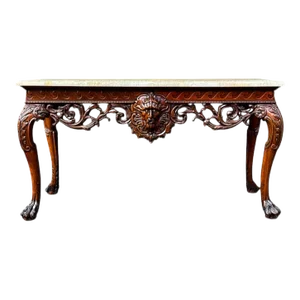 Maitland-Smith Georgian Style Carved Fruitwood Tessellated Marble Console Table
