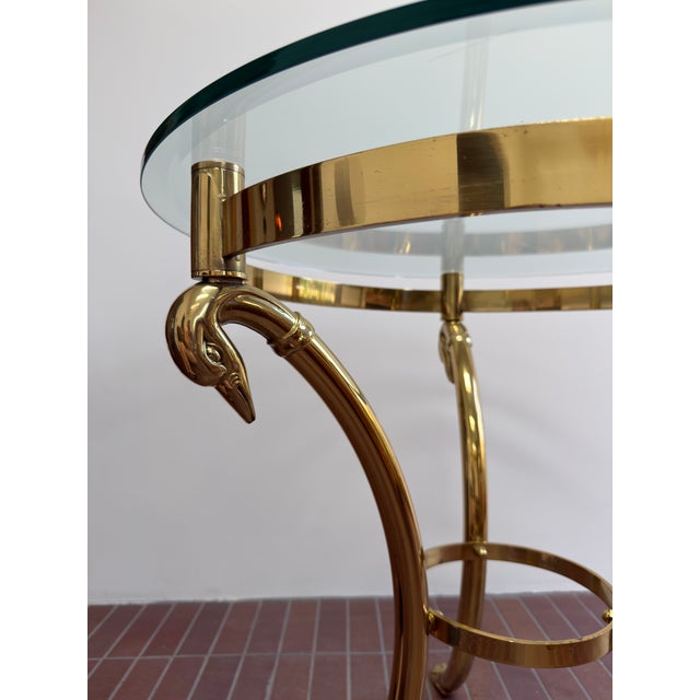 Metal Hollywood Regency Brass Swan & Glass Accent Table For Sale - Image 7 of 12