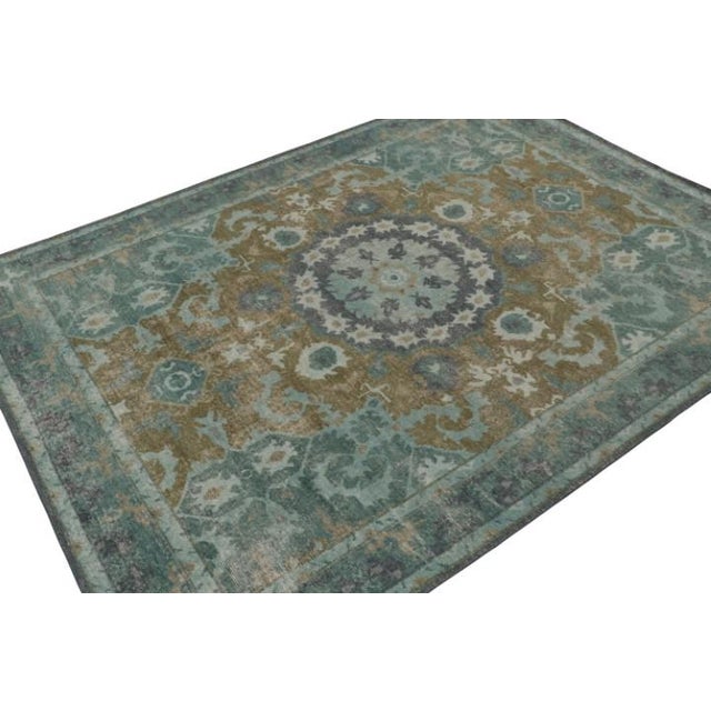 Rug & Kilim Rug & Kilim’s Distressed Style Rug in Blue Medallion Pattern For Sale - Image 4 of 7