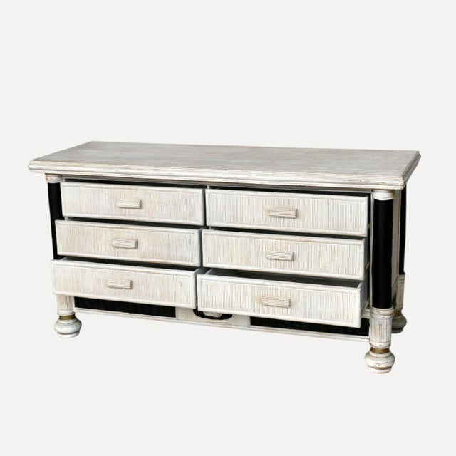1980s Six-Drawer Chest of Drawers in Off-White Lacquered Rattan, France, 1980s For Sale - Image 5 of 10