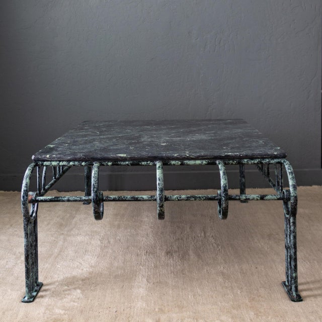 French Art Deco Revival Green Marble and Faux Verdigris Coffee Table For Sale - Image 4 of 18