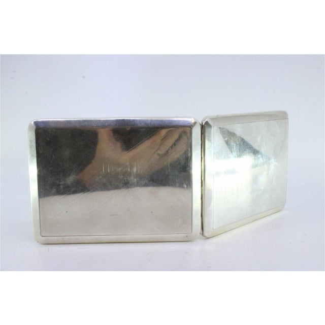 Plain Silver Cigarette Case with Parallel Bands, Gold Interior and Device on the Hinged Lid. For Sale - Image 5 of 8