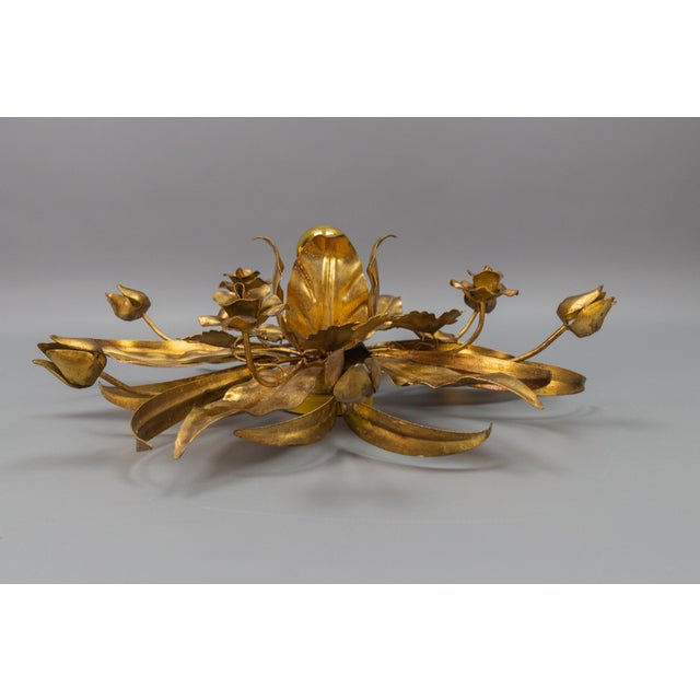 Hollywood Regency Gilt Metal Flower Shaped Flush Mount, 1970s For Sale - Image 11 of 16