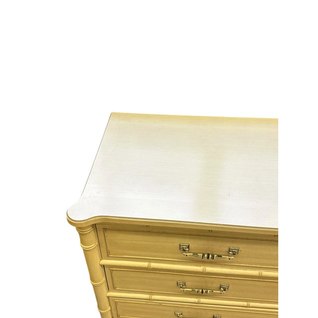 Hollywood Regency Vintage Henry Link Cream Colored Faux Bamboo Six Drawer Dresser For Sale - Image 3 of 15