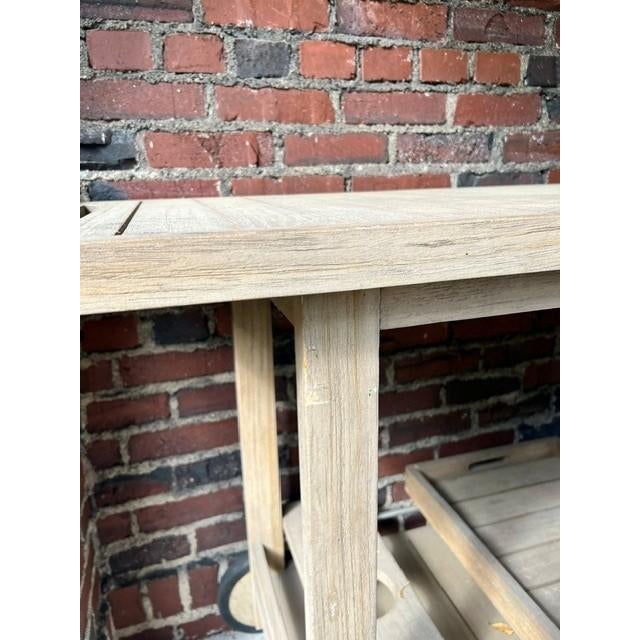 Arhaus Hamptons Outdoor Teak Dining Set – 84" Table, Bench, 4 Chairs, Beverage Cart & Cushions For Sale - Image 10 of 15