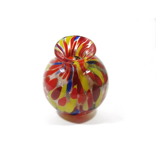 Glass Vintage Hand-Blown Art Glass Witches Ball - Multicolor Speckled Red, Orange, Yellow, Blue For Sale - Image 7 of 10