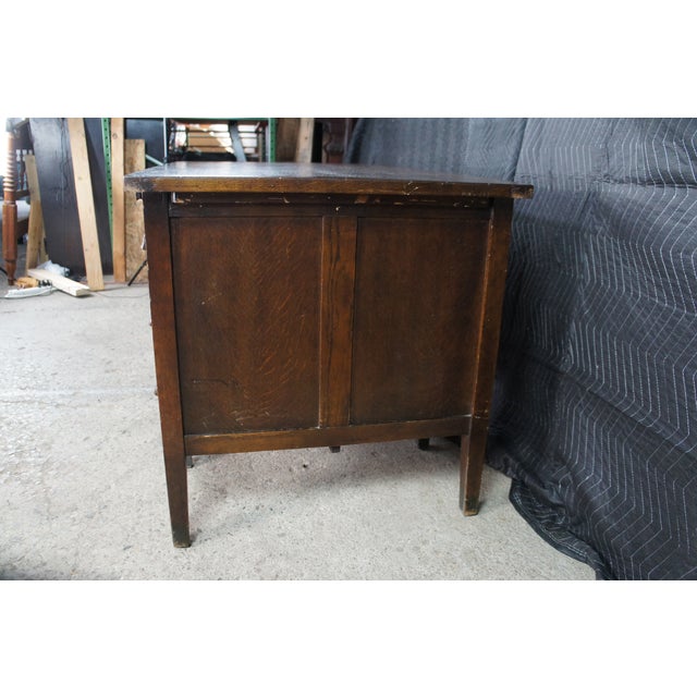 1930s Antique Oak Executive School Teachers Office Library Writing Desk 54" For Sale - Image 5 of 15