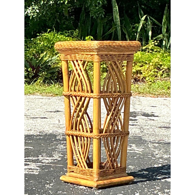 Coastal Vintage Coastal Woven Rattan Pedestal For Sale - Image 3 of 6