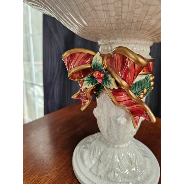 Traditional Fitz & Floyd Aegean Christmas Pedestal Centerpiece Compote For Sale - Image 3 of 8