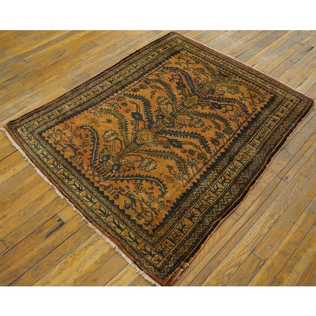 Persian 1920s Orange Salmon Tree of Life Antique Persian Lilihan Rug 3'5"x 4'2" Handknotted Wool Carpet For Sale - Image 3 of 11