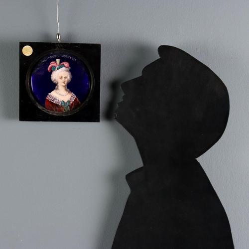 Limoges enamels on a copper plate. The enamels highlight the elegant female figure, possibly Marie Antoinette, Queen of...