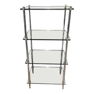 1970s Mid-Century Modern Tempered Glass Chrome Etagere