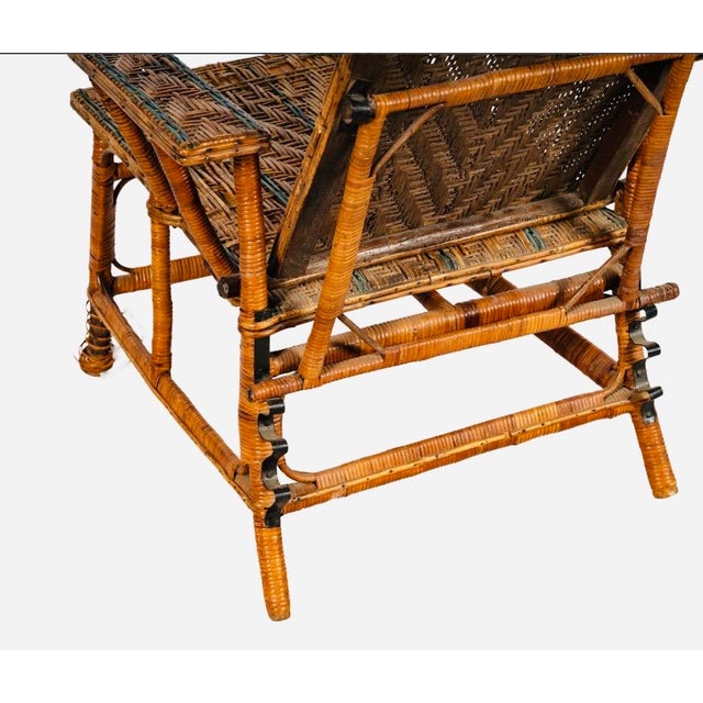 Wood Antique Bar Harbor Wicker Adjustable Reclining Deck Chair, Circa 1910 For Sale - Image 7 of 11