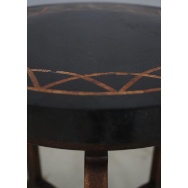 Black Tessellated Marble Stone Top Iron Base Side Table For Sale - Image 8 of 13