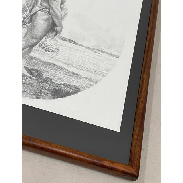 Edwin Kayton "Hawaiian Fisherman W/ Nets" Original Graphite Portrait C.1998 For Sale - Image 4 of 7