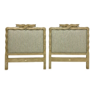 Swedish Style Blue & White Twin Headboards by Baker Furniture - Pair For Sale