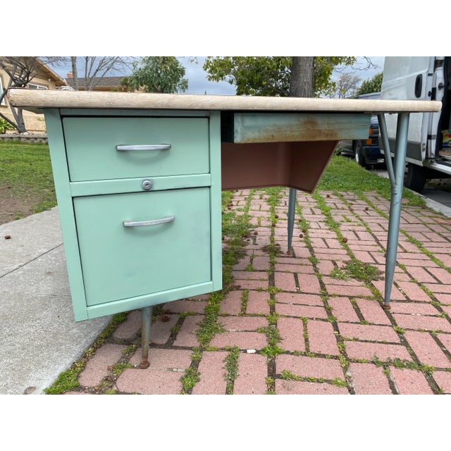 Vintage Celadon Metal Writing Desk For Sale - Image 13 of 13