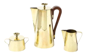 Tommi Parzinger for Dorlyn Silversmiths Tea Service in Polished Brass & Walnut - Set of 3