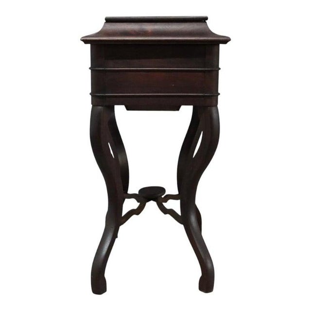 Victorian Walnut & Rosewood 2 Drawer Lift Top Sewing Stand C1890 For Sale - Image 9 of 12