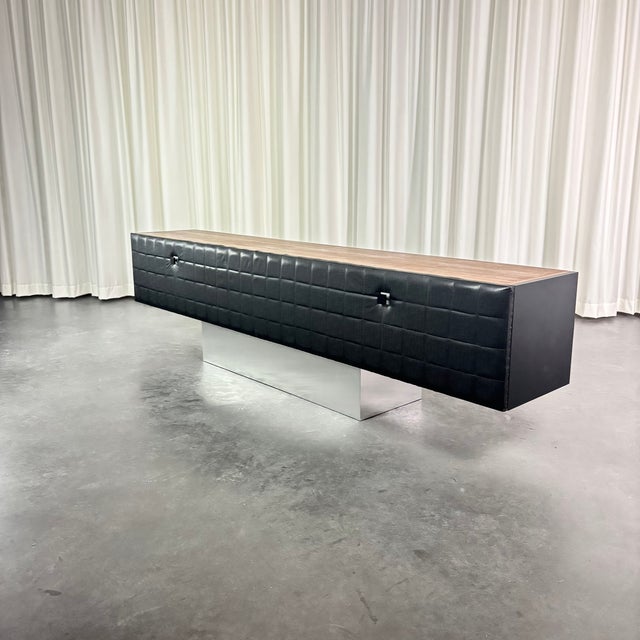 Black Modern Sideboard with Imitation Leather in Wood and Stainless Steel, 1960 For Sale - Image 8 of 14
