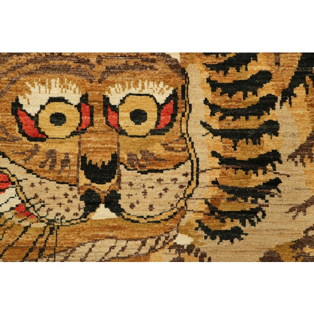 Contemporary Rug & Kilim’s Contemporary Tiger Pictorial Rug in Gold, Brown and Black Tones For Sale - Image 3 of 7