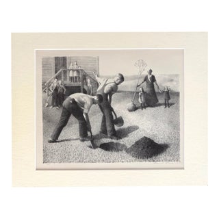Vintage 1939 Print in 11x14 Mat: Grant Wood, "Tree Planting Group", Frame Ready For Sale