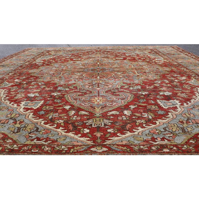 Measures: 10'7 x 13'1 Antique Persian Bakhtiari Rug with Red Field and Blue Medallion Design. Keivan Woven Arts/...